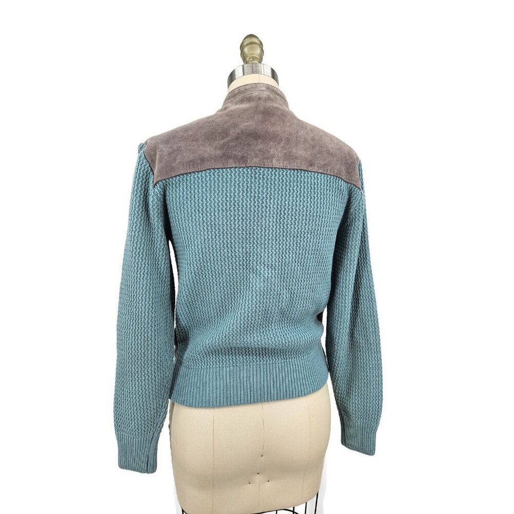 VTG Sheplers Leather Suede Knit Jacket Womens S Grey Ruffle Korea - Picture 4 of 9